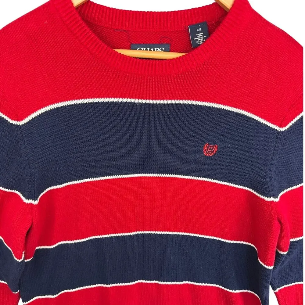Chaps Red Navy Stripe Pullover Crewneck Sweater Men L
